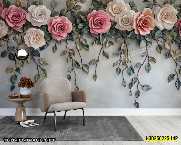 Tranh dán tường Hoa 3D- H3D250225-14P - Tranh tường chất lượng cao